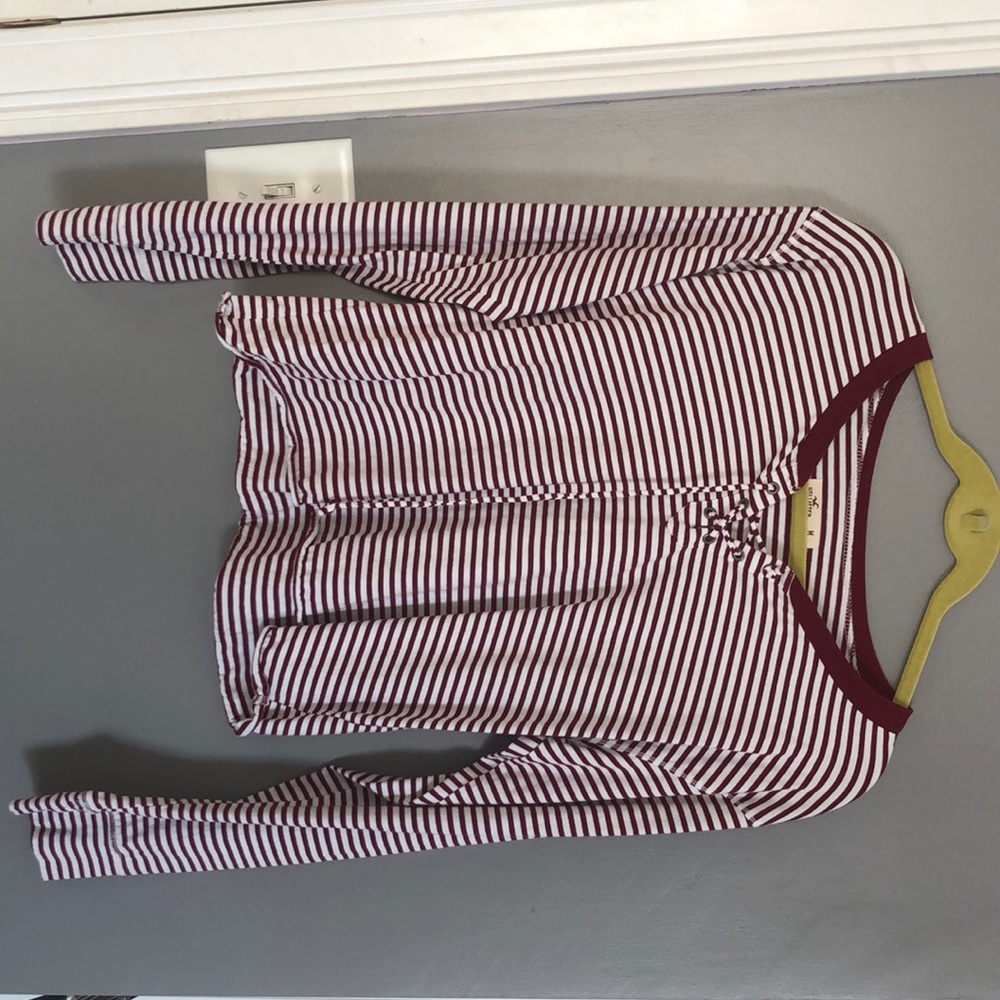 Women’s Maroon and White Cropped Long sleeve shirt